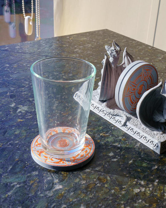 Dragons of the Coast Holder with Set of 6 Coasters – Fantasy-Themed Decor | Unique Dragon Gift for Home | Handcrafted Drink Coaster Set