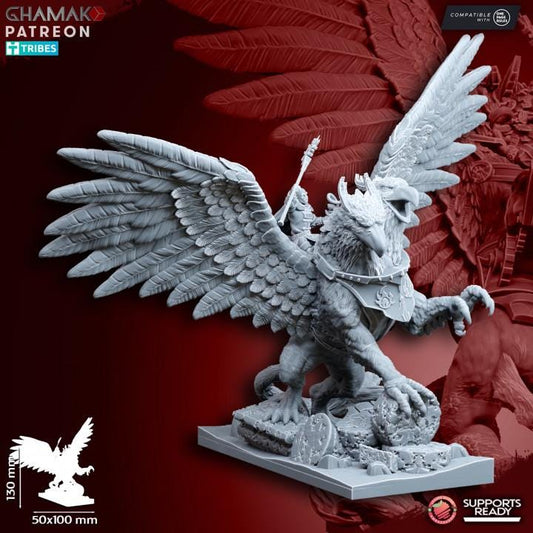 Supreme Wizard on two-headed gryphon Ghamak | 3D Printed | 28mm | Wargaming | Battlemage on Gryphon | Empire of Mankind