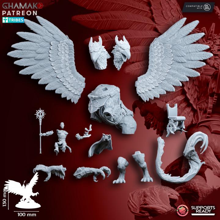 Supreme Wizard on two-headed gryphon Ghamak | 3D Printed | 28mm | Wargaming | Battlemage on Gryphon | Empire of Mankind