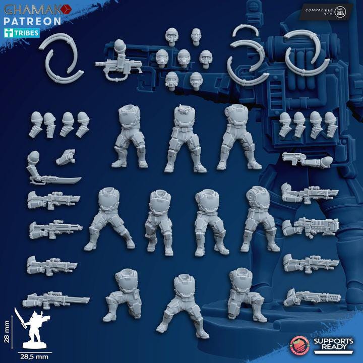 Freedom Guard Grenadiers (Set of 10) | Ghamak | 3D Printed | 28mm | Wargaming | One Page Rules | Imperium of Man Proxy