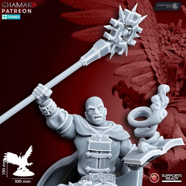 Supreme Wizard on two-headed gryphon Ghamak | 3D Printed | 28mm | Wargaming | Battlemage on Gryphon | Empire of Mankind