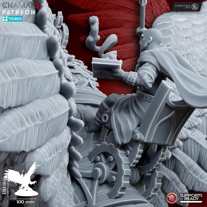 Supreme Wizard on two-headed gryphon Ghamak | 3D Printed | 28mm | Wargaming | Battlemage on Gryphon | Empire of Mankind