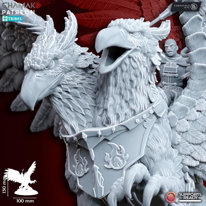Supreme Wizard on two-headed gryphon Ghamak | 3D Printed | 28mm | Wargaming | Battlemage on Gryphon | Empire of Mankind