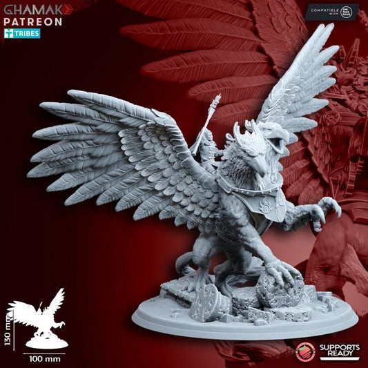 Supreme Wizard on two-headed gryphon Ghamak | 3D Printed | 28mm | Wargaming | Battlemage on Gryphon | Empire of Mankind