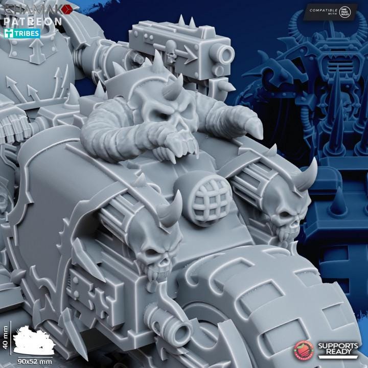 3 Traitor Bikes on Wheels | Ghamak | 3D Printed | 28mm | Wargaming | Chaos Biker Soldiers |Tabletop Wargaming chaos minis
