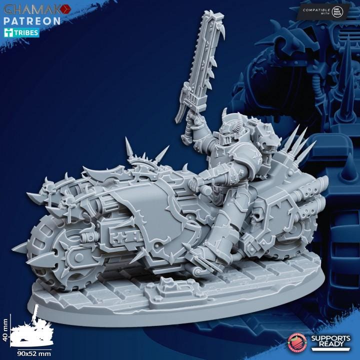 3 Traitor Bikes on Wheels | Ghamak | 3D Printed | 28mm | Wargaming | Chaos Biker Soldiers |Tabletop Wargaming chaos minis