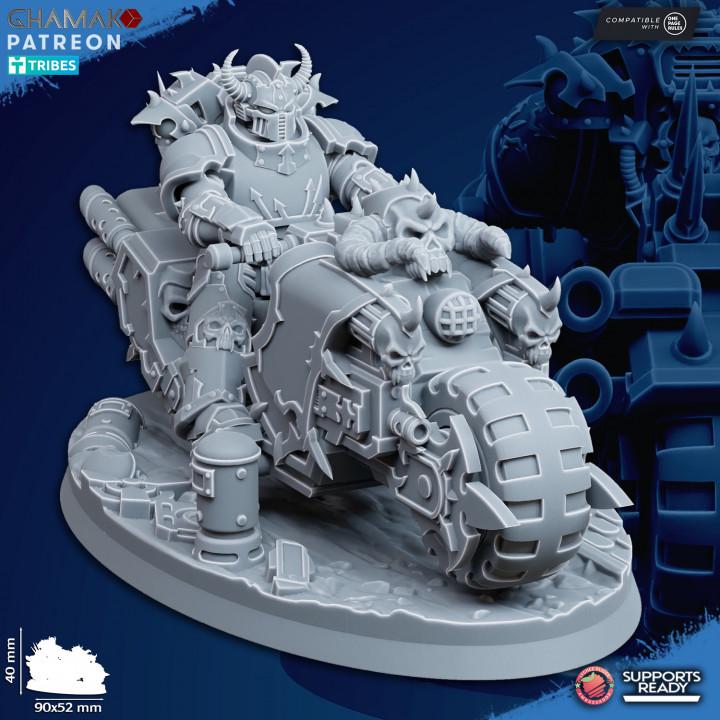 3 Traitor Bikes on Wheels | Ghamak | 3D Printed | 28mm | Wargaming | Chaos Biker Soldiers |Tabletop Wargaming chaos minis