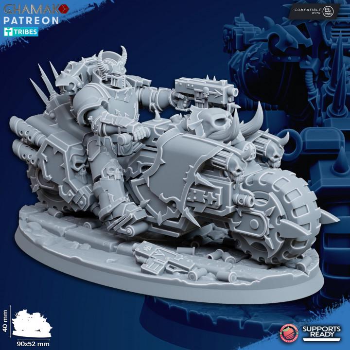 3 Traitor Bikes on Wheels | Ghamak | 3D Printed | 28mm | Wargaming | Chaos Biker Soldiers |Tabletop Wargaming chaos minis