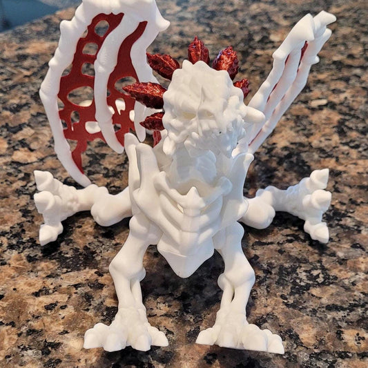 3D Printed Articulated Skeleton Dragon – Customizable Colors, White Body with Blue or Red Web Wings & Horns – Unique Fantasy Decor