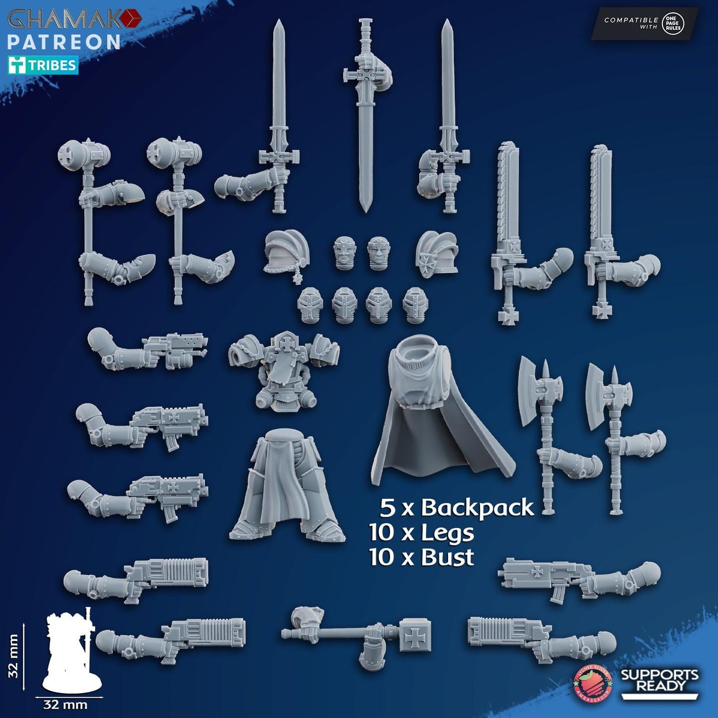 Set of 10 Inner Circle Brotherhood Knights | Ghamak | 3D Printed | 28mm| Wargaming | Templar Knights | Tabletop Wargaming Temple Knights