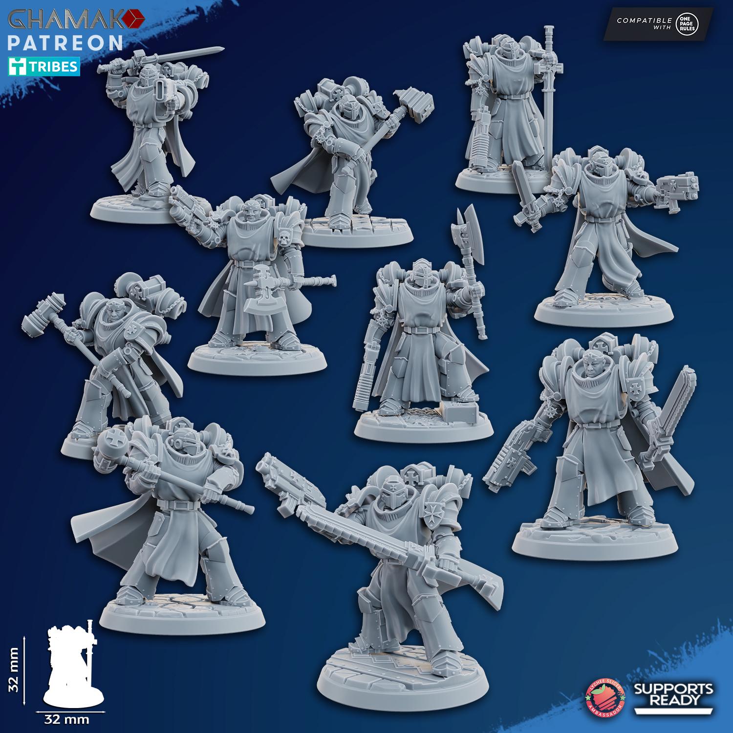 Set of 10 Inner Circle Brotherhood Knights | Ghamak | 3D Printed | 28mm| Wargaming | Templar Knights | Tabletop Wargaming Temple Knights