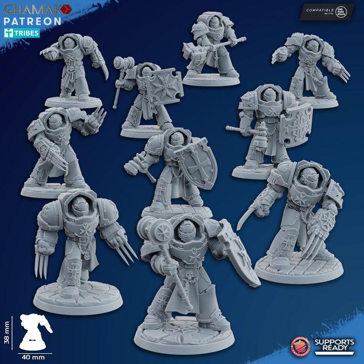 Set of 10 Temple Assault Exterminators | Ghamak | 3D Printed | 28mm| Wargaming | Templar Knights | Tabletop Wargaming Temple Knights