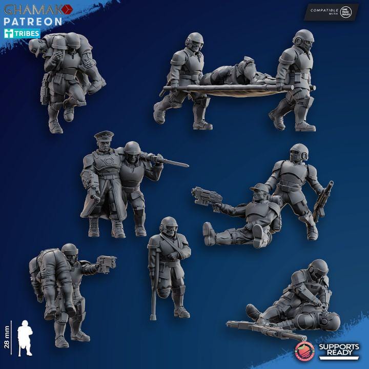 Freedom Guard Wounded | Ghamak | 3D Printed | 28mm | Wargaming | One Page rules Imperial Proxy