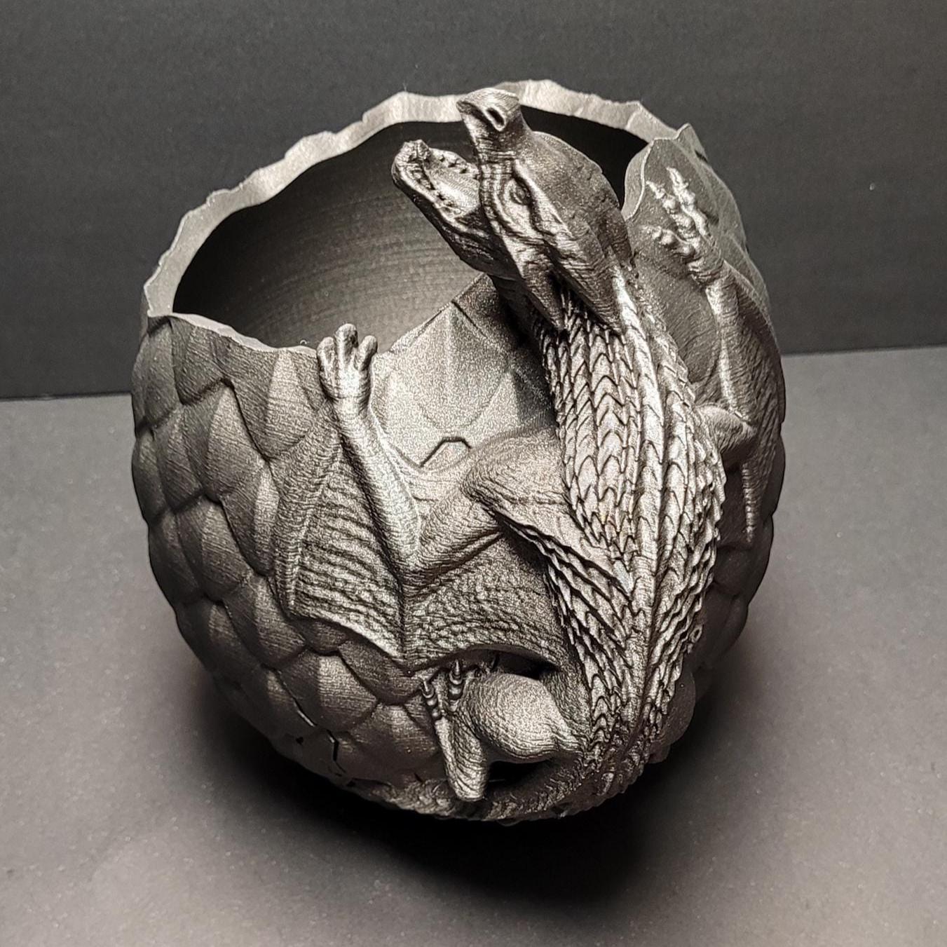 3D Printed Dragon Egg Planter or Bowl with Climbing Dragon | Fire Bowl Base | Fantasy Home Decor and Gift | DND, TTRPG, Geek & Gamer Decor
