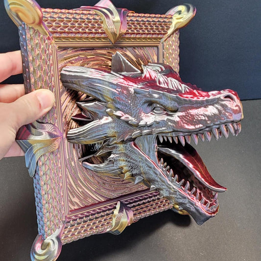 Dragon’s Head Framed | 3D Printed Fantasy Wall Art | Handmade Dragon Bust Decor | Unique Gift for DND & Fantasy Lovers