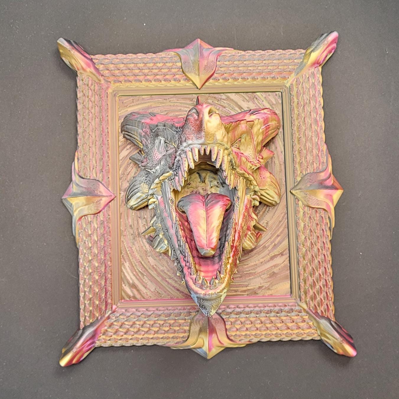 Dragon’s Head Framed | 3D Printed Fantasy Wall Art | Handmade Dragon Bust Decor | Unique Gift for DND & Fantasy Lovers