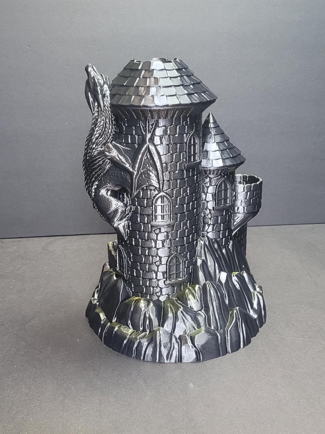 3D Printed Dragon Dice Tower with Dual Dice Paths – Fantasy RPG Accessory – Open or Closed Bottom – Colorful Filament Dice Roller