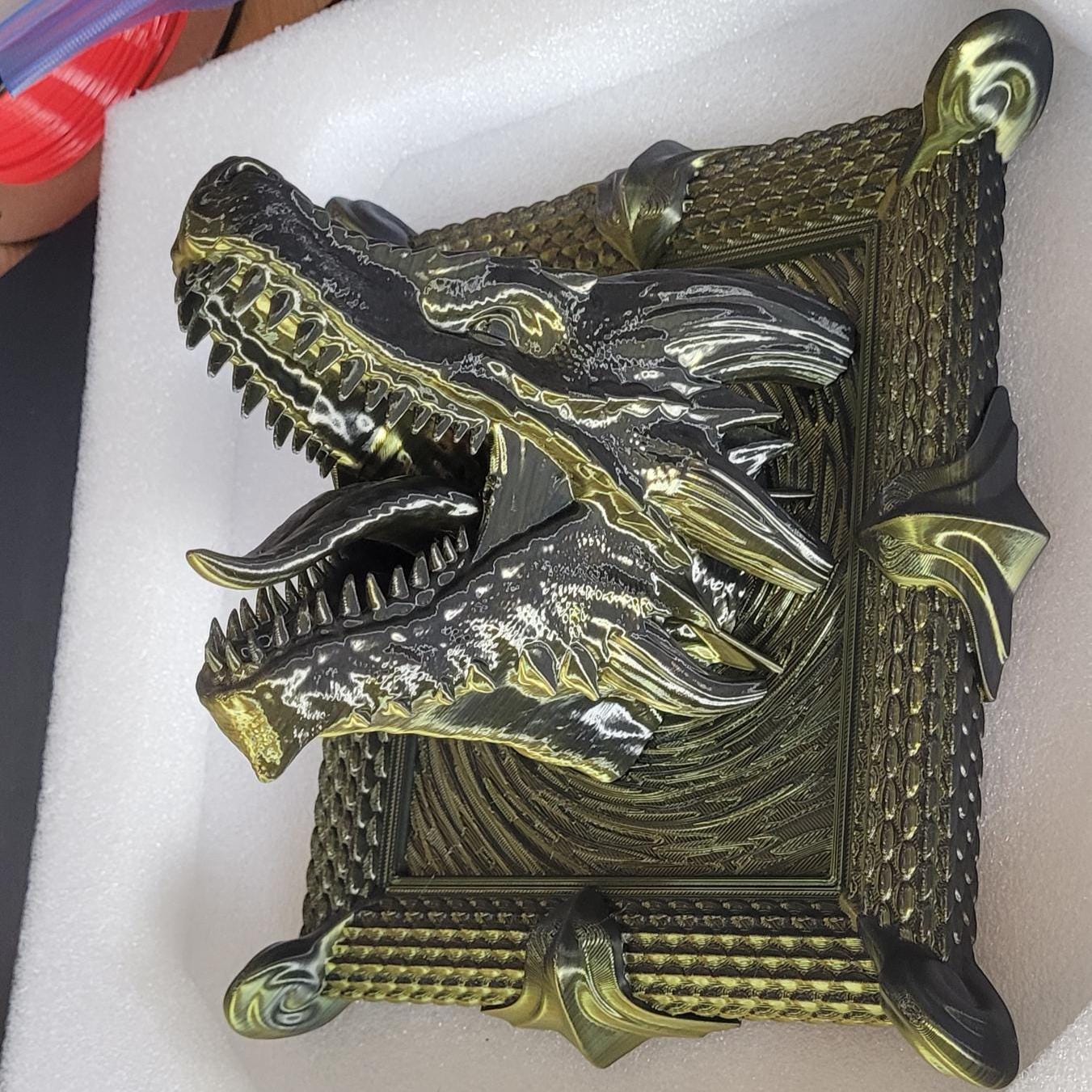 Dragon’s Head Framed | 3D Printed Fantasy Wall Art | Handmade Dragon Bust Decor | Unique Gift for DND & Fantasy Lovers