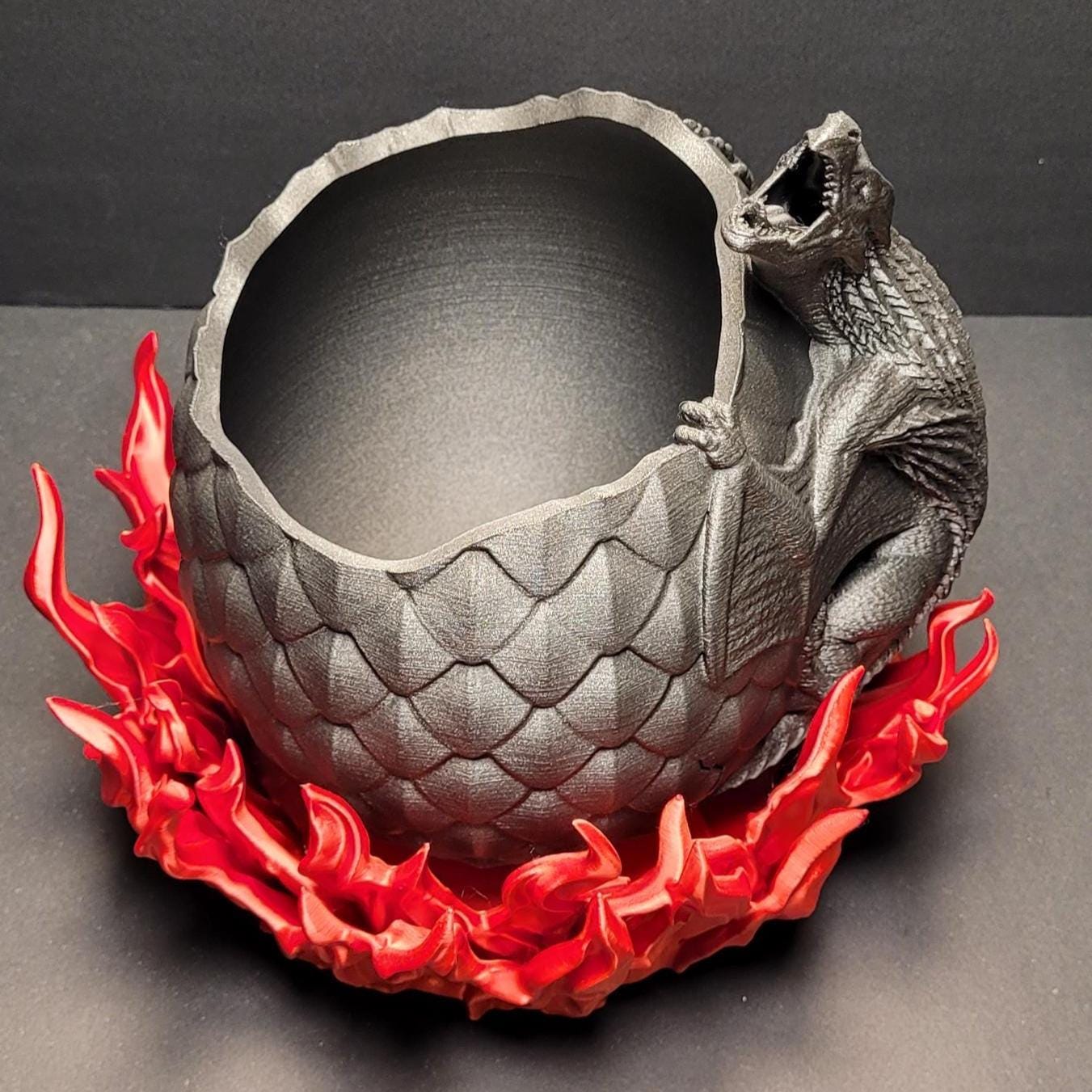 3D Printed Dragon Egg Planter or Bowl with Climbing Dragon | Fire Bowl Base | Fantasy Home Decor and Gift | DND, TTRPG, Geek & Gamer Decor