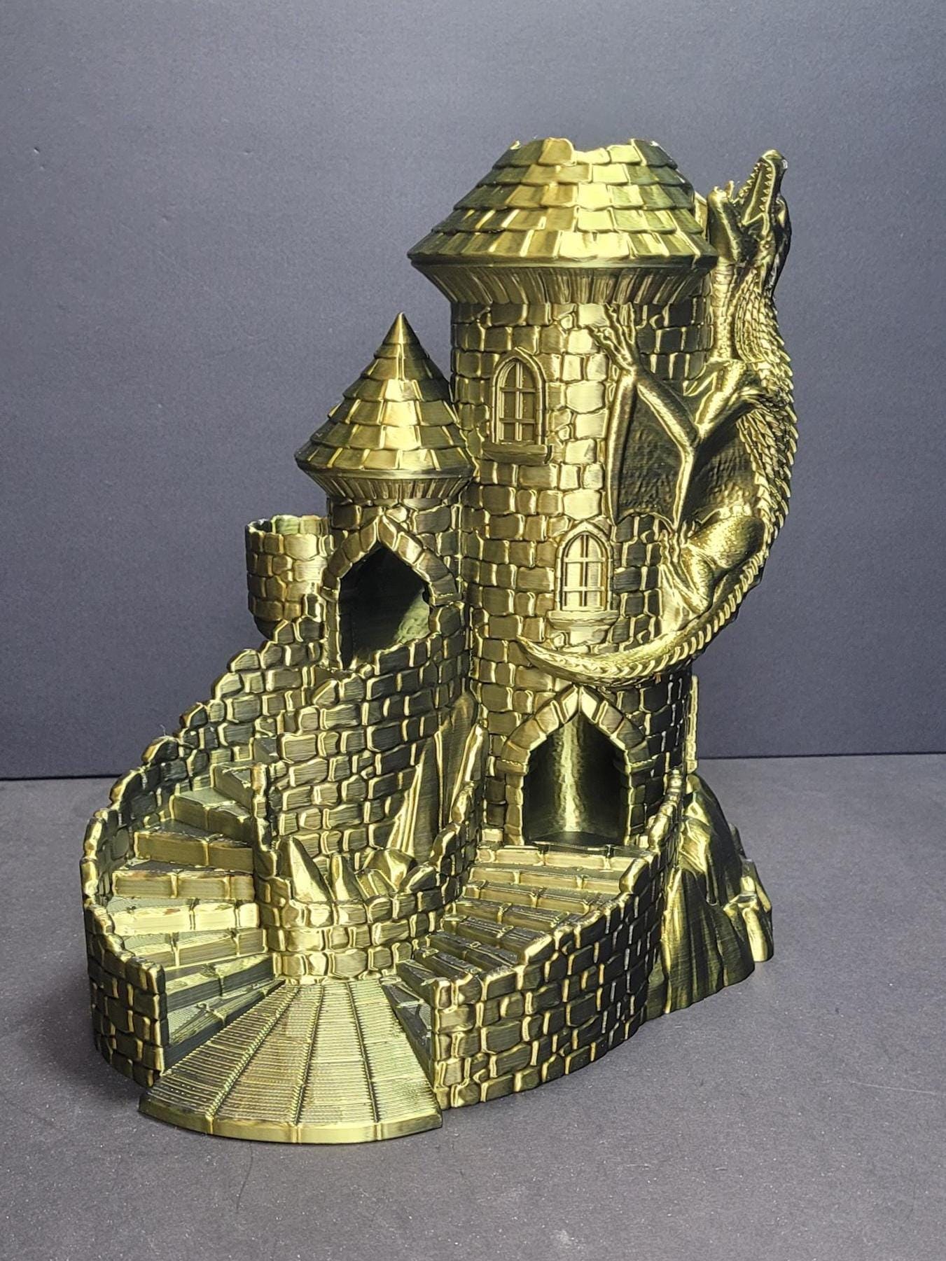 3D Printed Dragon Dice Tower with Dual Dice Paths – Fantasy RPG Accessory – Open or Closed Bottom – Colorful Filament Dice Roller