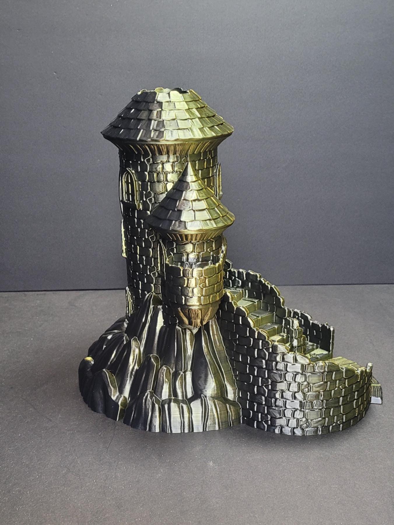3D Printed Dragon Dice Tower with Dual Dice Paths – Fantasy RPG Accessory – Open or Closed Bottom – Colorful Filament Dice Roller