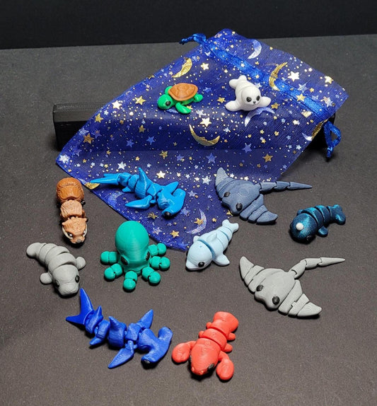 PocketPals Ocean Friends Set – 10 Mini Sea Creatures | Hammerhead, Stingray, Lobster, Narwhal & More | Gifts | Party Favors | Birthday |