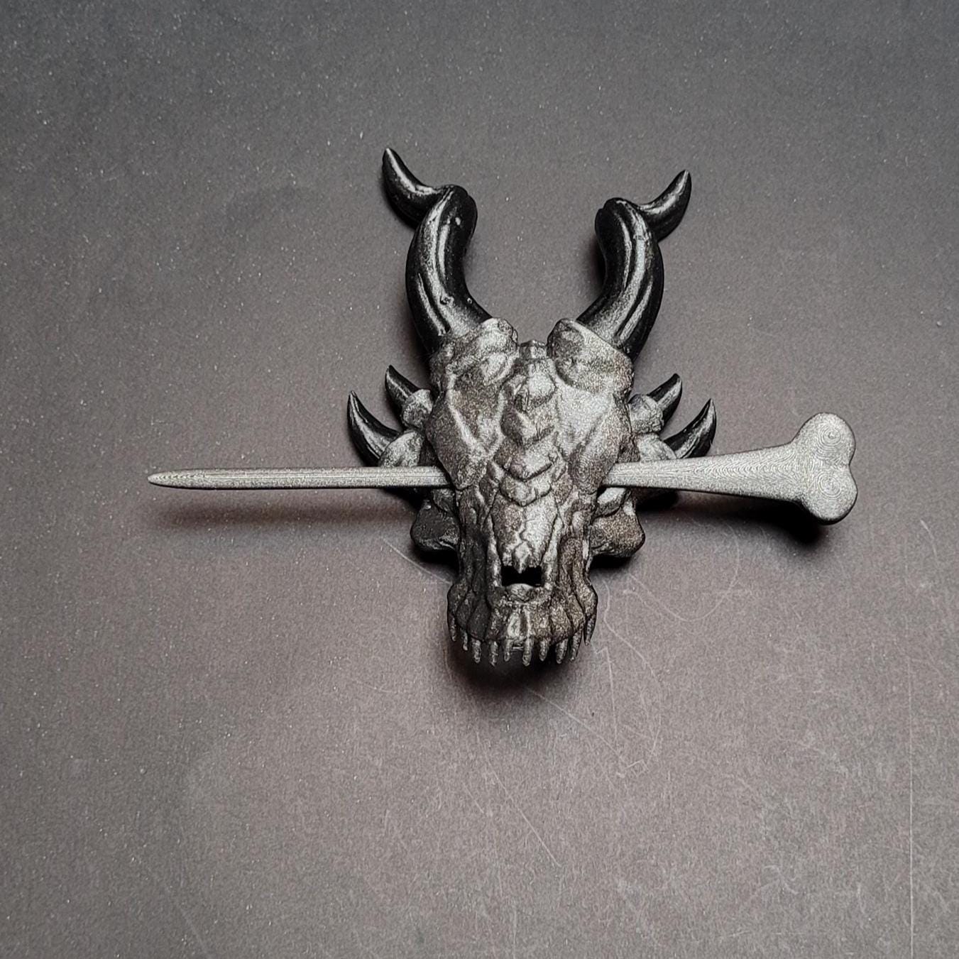 Dragon Skull Hair Pin – 3D Printed Fantasy Hair Stick – Gothic, Witchy, Cosplay, TTRPG, DnD, Renaissance, Rainbow, Glitter, Mystic and Magic