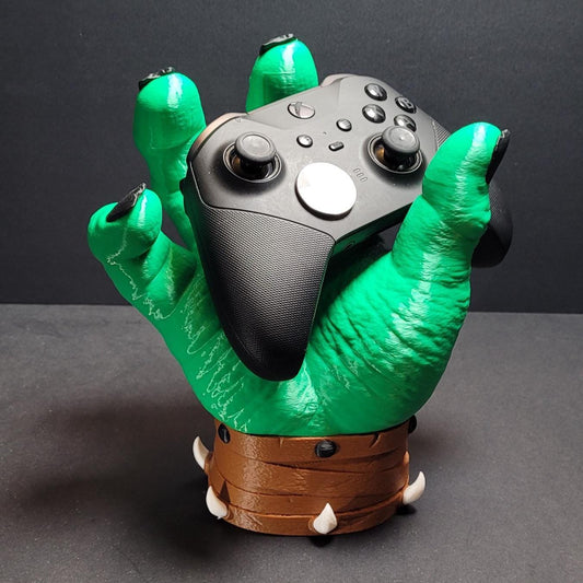 Smash Button Controller Holder – Green Hand Video Game Controller Stand | Gamer Desk Decor | Unique Gift for Gamers | Console Accessory