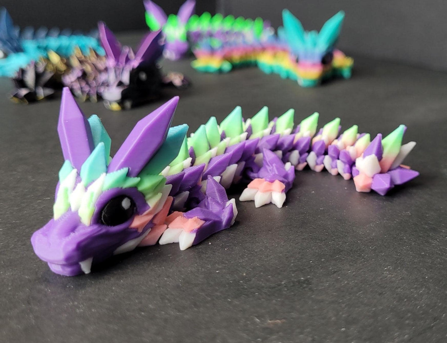 Vibrant Baby Crystal Dragon Figurine — 3D Printed Dragon with Detailed Eyes, Fantasy Décor, Gamer Gift & Dragon Collector’s Treasure