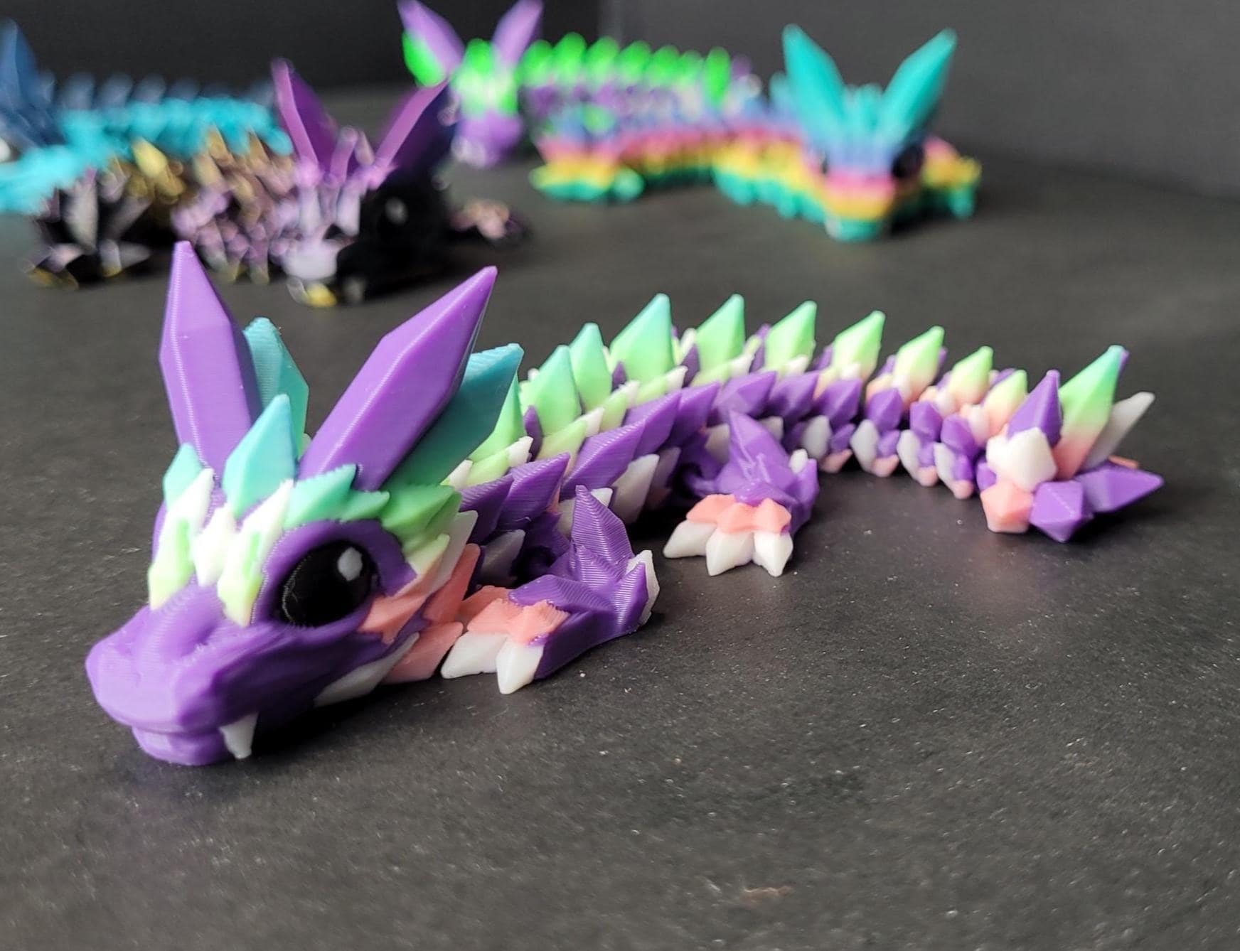 Vibrant Baby Crystal Dragon Figurine — 3D Printed Dragon with Detailed Eyes, Fantasy Décor, Gamer Gift & Dragon Collector’s Treasure