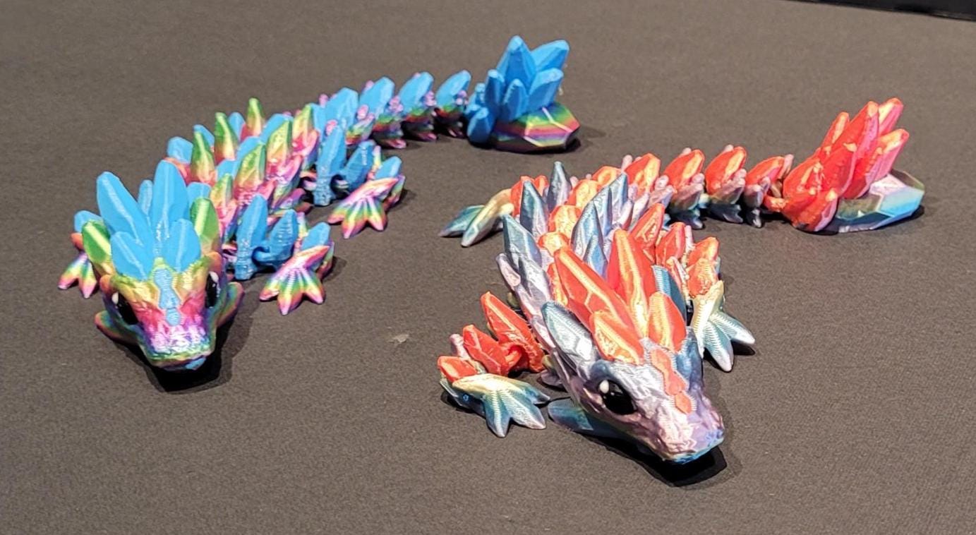 Vibrant Baby Gemstone Dragon Figurine — 3D Printed Dragon with Detailed Eyes, Fantasy Décor, Gamer Gift & Dragon Collector’s Treasure