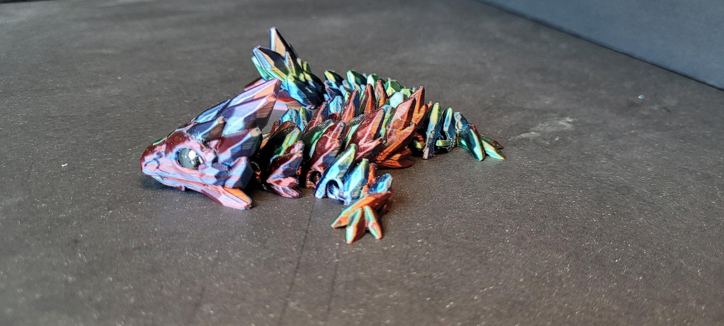 Vibrant Baby Gemstone Dragon Figurine — 3D Printed Dragon with Detailed Eyes, Fantasy Décor, Gamer Gift & Dragon Collector’s Treasure