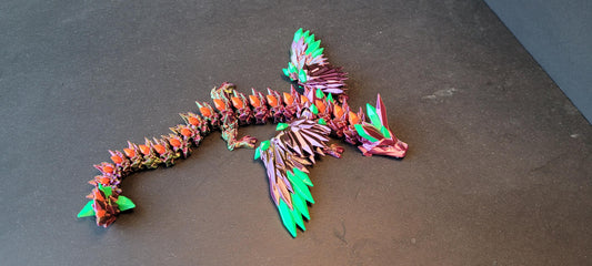 Vibrant Medium Crystal Winged Dragon Figurine — 3D Printed Dragon with Detailed Eyes, Fantasy Décor, Gamer Gift & Dragon Collectors Treasure