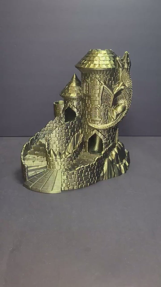 3D Printed Dragon Dice Tower with Dual Dice Paths – Fantasy RPG Accessory – Open or Closed Bottom – Colorful Filament Dice Roller